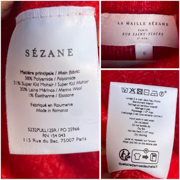 SEZANE Bright Red Mohair Merino Wool Knit Ruffle High Neck Sweater Loris Jumper - Picture 13 of 15